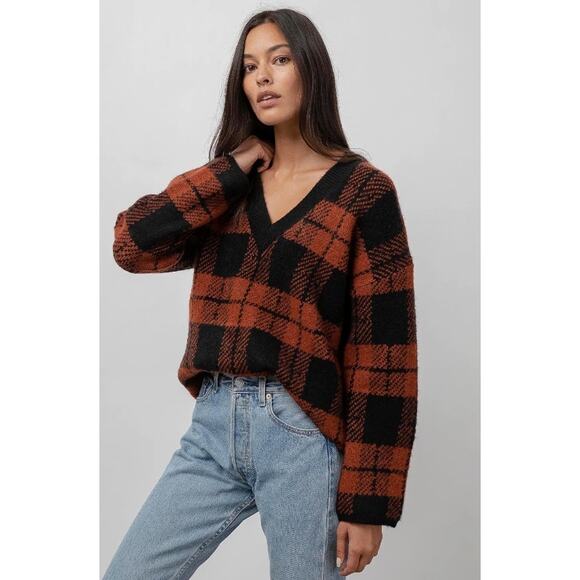 Rails Colleen Sweater Rust Black Plaid Knitwear Size M - Picture 1 of 16